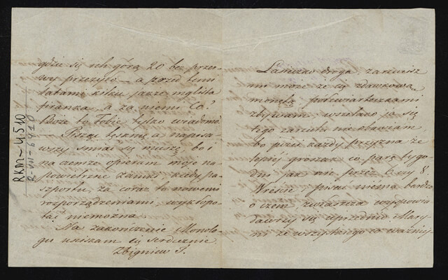 Zbignevo Tyzenhauzo (1822–1845) laiškas seseriai Elenai (1825–1864), kuriame jis pasakoja apie savo nuotaiką