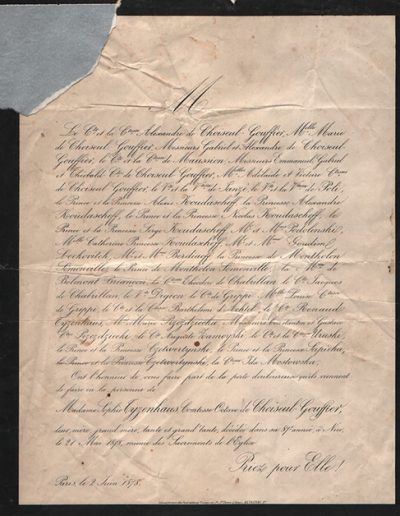Pranešimas apie Sofijos Tyzenhauzaitės (g. 1790) mirtį 1878 m. gegužės 21 d. Nicoje