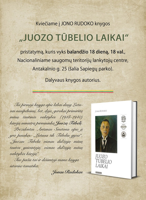 J. Rudoko knygos „Juozo Tūbelio laikai“ pristatymas Vilniuje